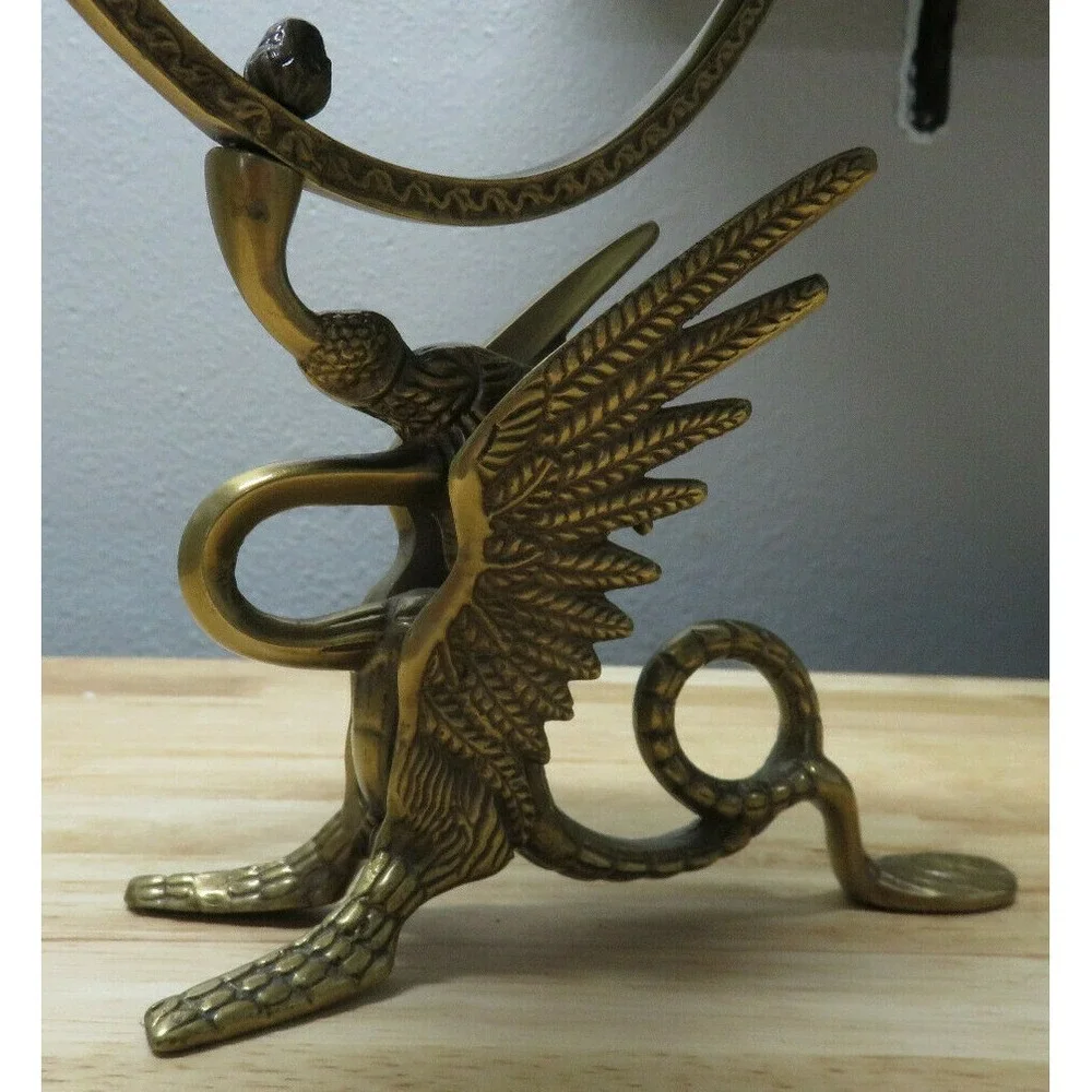 Antique Bronze TONE ORNATE ASIAN CHINESE DRAGON FISH‎ 1 SIDE VANITY MIRROR 15